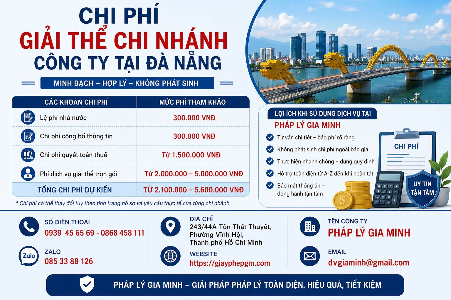 Chi phí giải thể chi nhánh công ty Đà Nẵng