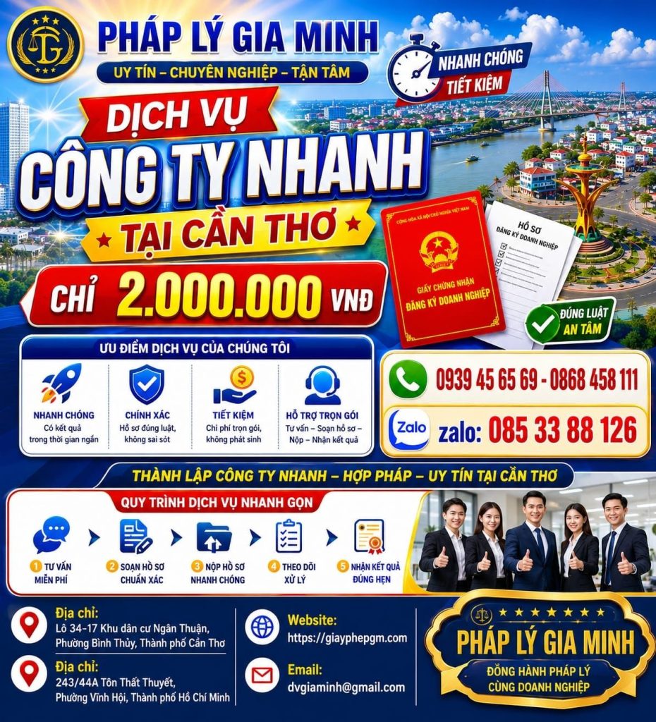 Dịch vụ đăng ký kinh doanh tại Cần Thơ trọn gói