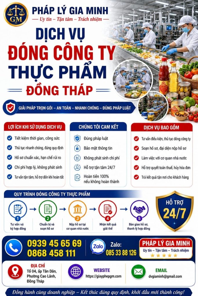 Dịch vụ đóng công ty thực phẩm Đồng Tháp
