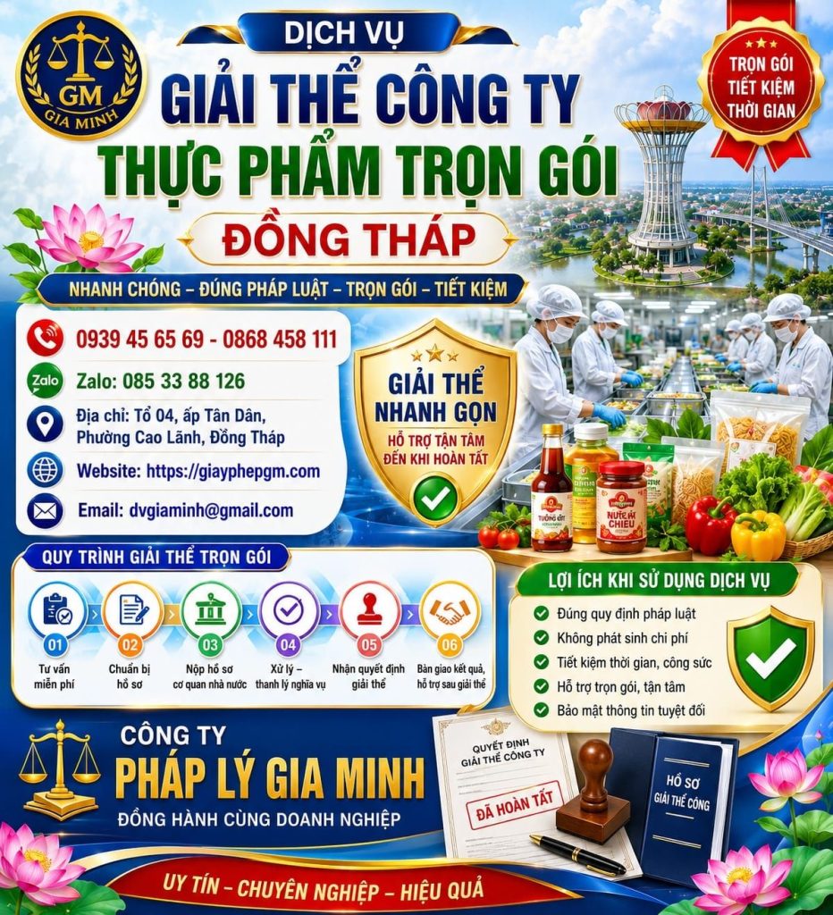 Giải thể công ty thực phẩm trọn gói Đồng Tháp