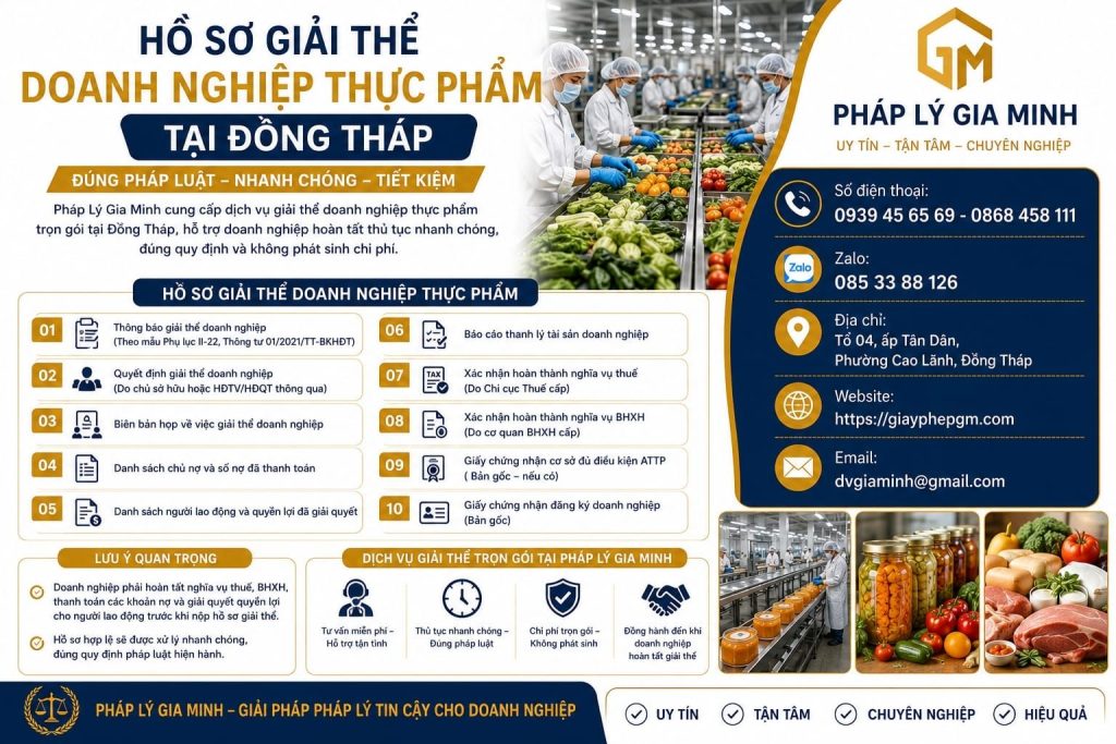 Hồ sơ giải thể doanh nghiệp thực phẩm tại Đồng Tháp