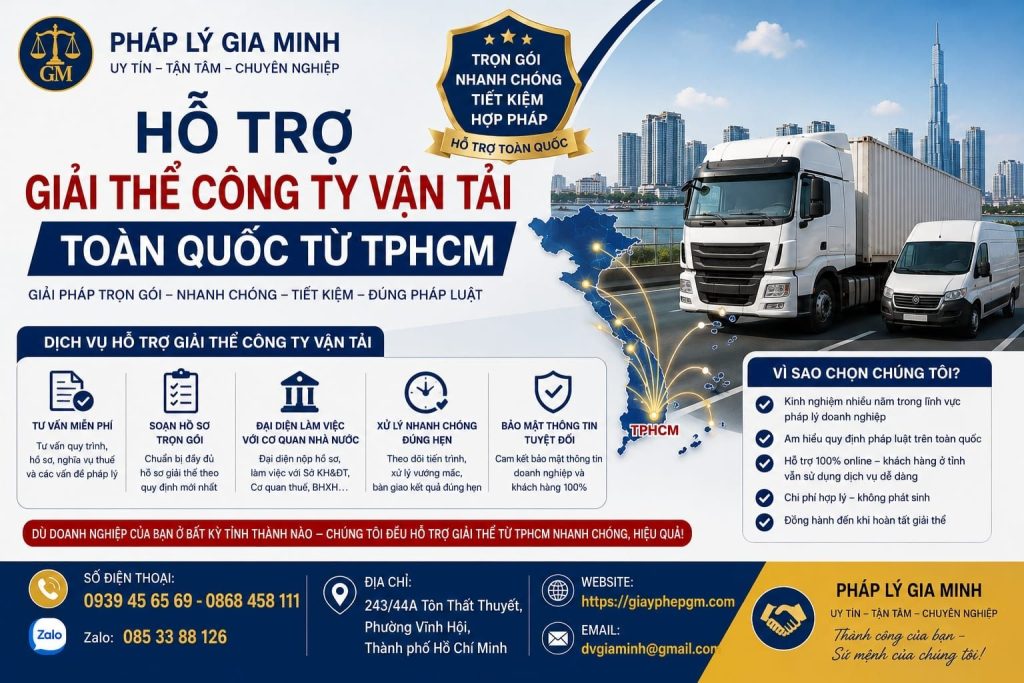 Hỗ trợ giải thể công ty vận tải toàn quốc từ TPHCM