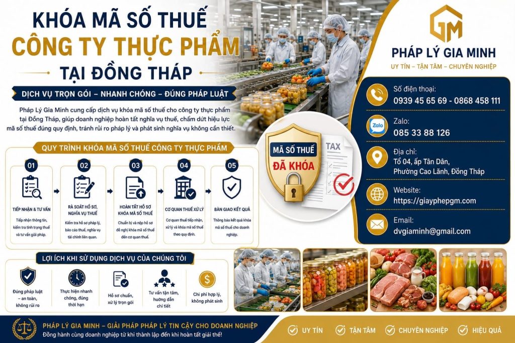 Khóa mã số thuế công ty thực phẩm tại Đồng Tháp
