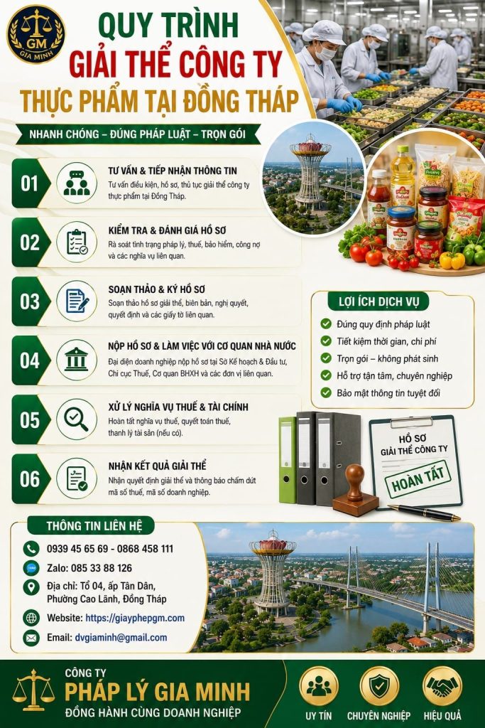 Quy trình giải thể công ty thực phẩm tại Đồng Tháp