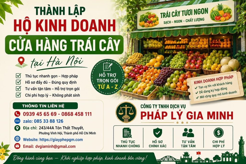 Thành lập hộ kinh doanh cửa hàng trái cây tại Hà Nội