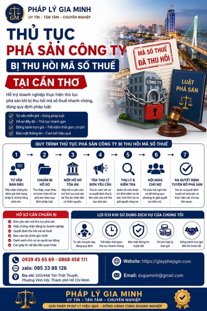 Thủ Tục Phá Sản Công Ty Bị Thu Hồi Mã Số Thuế Tại Cần Thơ