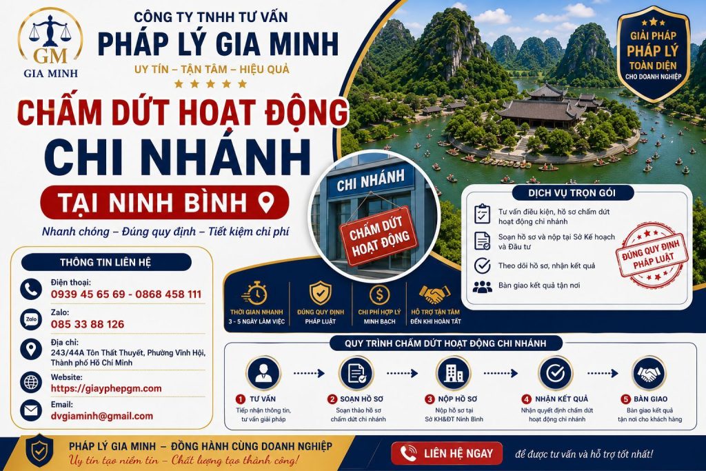 Chấm dứt hoạt động chi nhánh tại Ninh Bình
