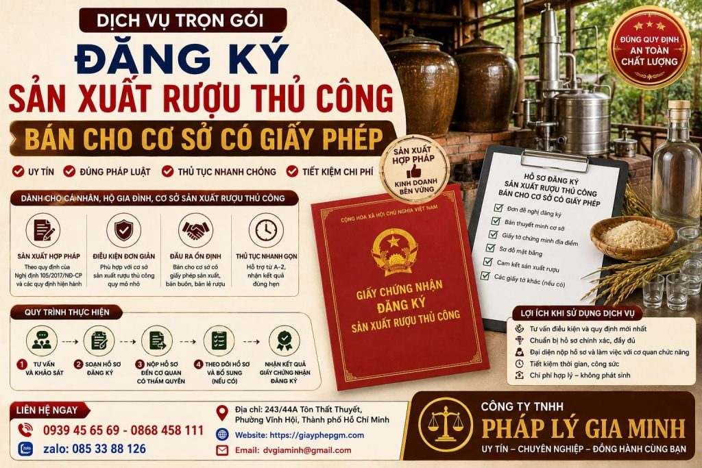 Đăng ký sản xuất rượu thủ công bán cho cơ sở có giấy phép