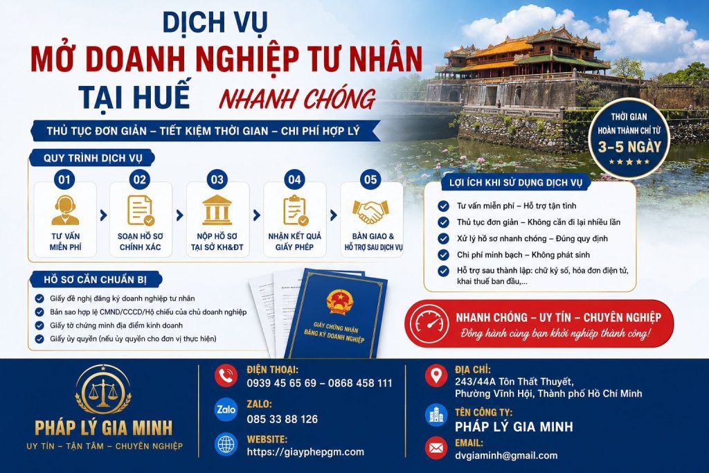 Dịch vụ mở doanh nghiệp tư nhân tại Huế nhanh chóng