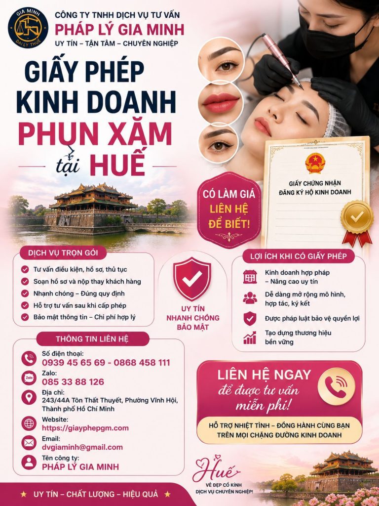 Giấy phép kinh doanh phun xăm tại Huế