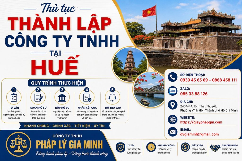 Thủ tục thành lập công ty TNHH tại Huế – Hướng dẫn hồ sơ và quy trình chi tiết 1 Thủ tục thành lập công ty TNHH tại Huế