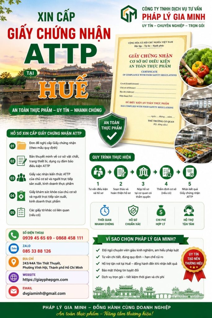 Xin cấp giấy chứng nhận ATTP tại Huế nhanh chóng, hạn chế hồ sơ bổ sung 1 Xin cấp giấy chứng nhận ATTP tại Huế