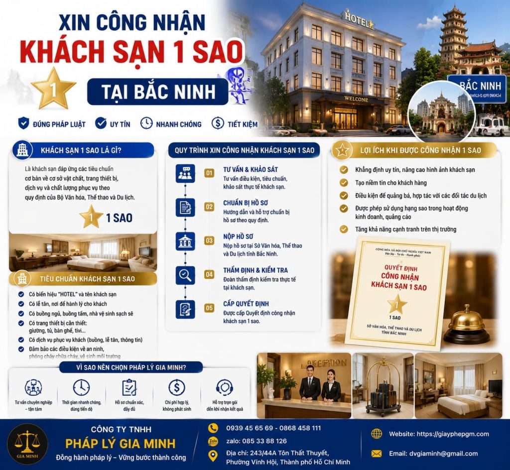Xin công nhận khách sạn 1 sao tại Bắc Ninh đúng quy định, nâng cao uy tín kinh doanh 1 Xin công nhận khách sạn 1 sao tại Bắc Ninh