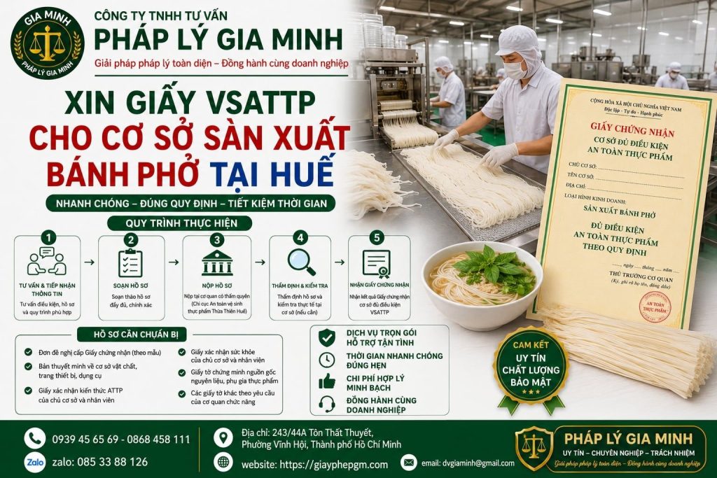Xin giấy VSATTP cho cơ sở sản xuất bánh phở tại Huế