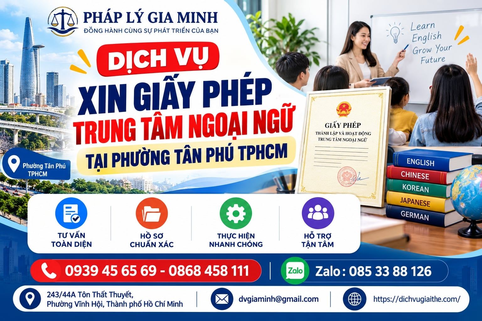 Dịch vụ xin giấy phép trung tâm ngoại ngữ tại phường Tân Phú TPHCM