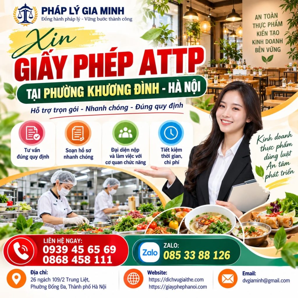 Xin giấy phép ATTP tại phường Khương Đình Hà Nội